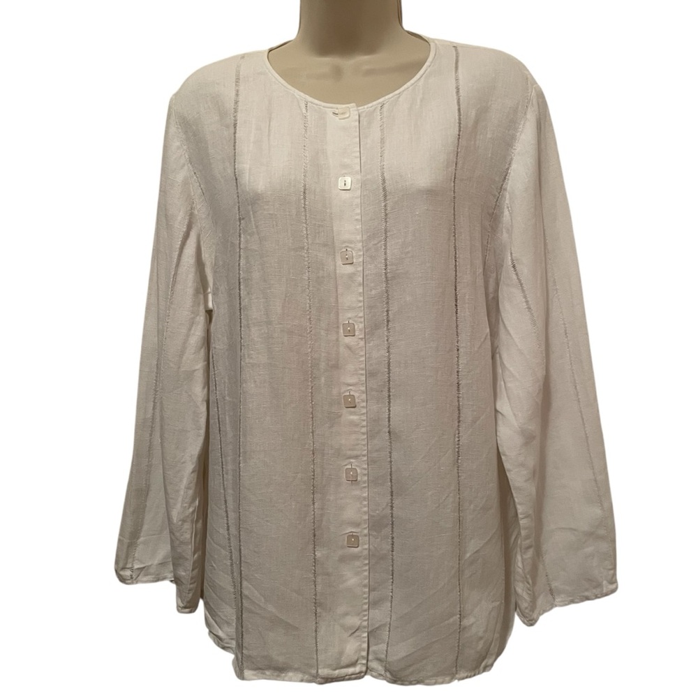 Laura Ashley Women's 100% Linen White Button-Up Top Blouse Shirt size XL